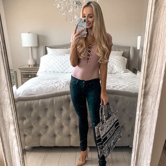 Dusty Mauve Lace Up Bodysuit - Picture 3 of 12